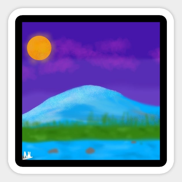 mountain night view Sticker by axizore07